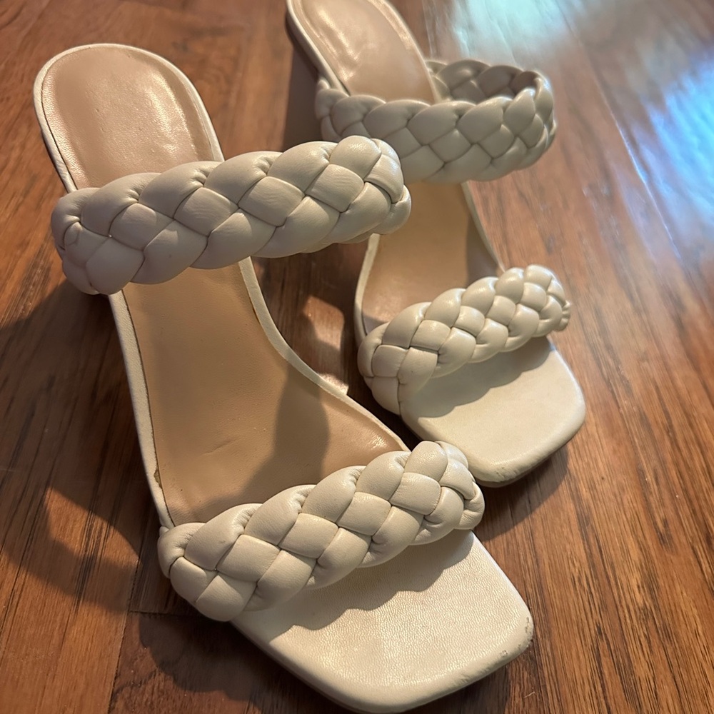 a new day Cream Braided-Strap Block Heel Sandals